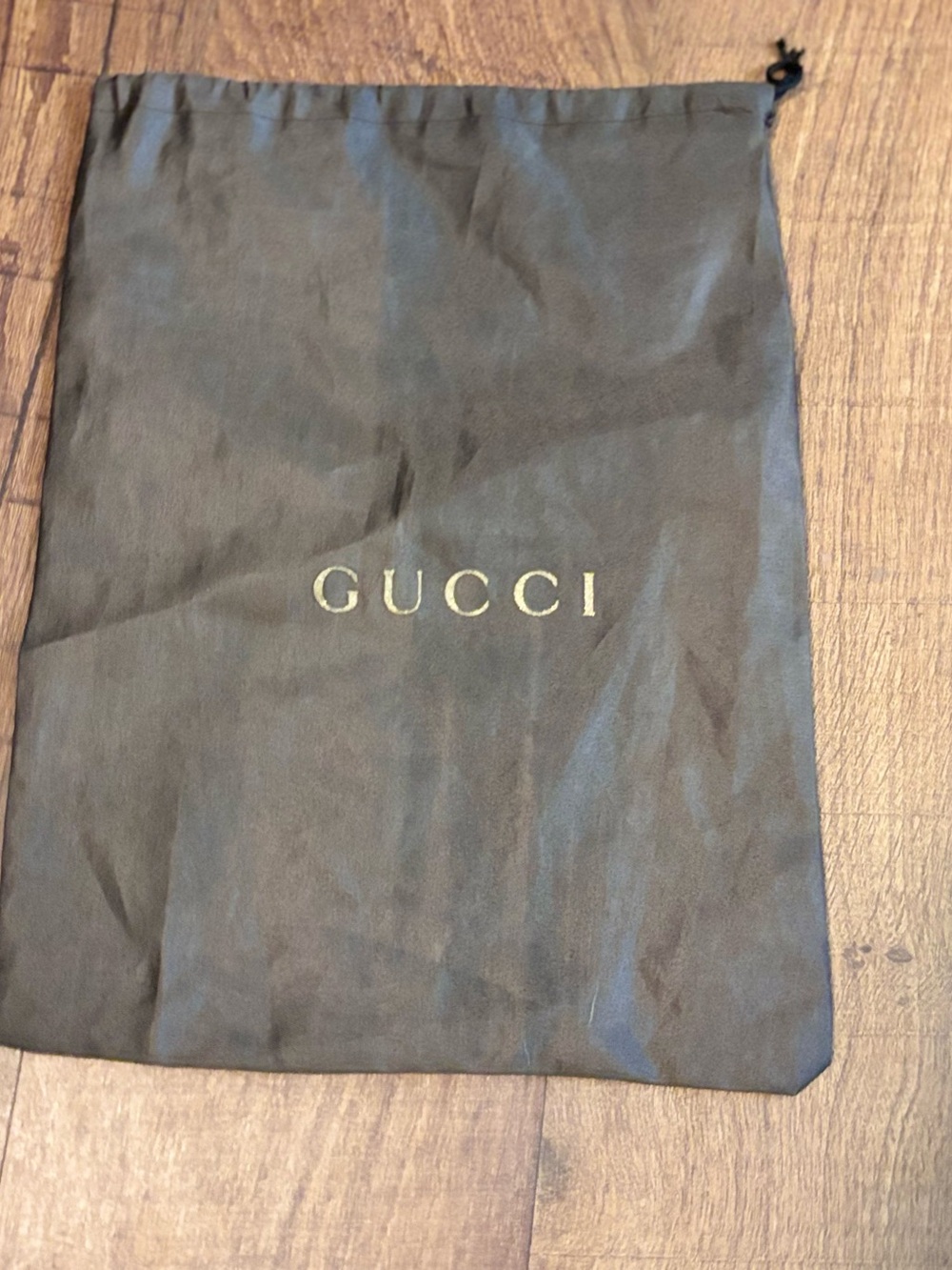 Gucci Black/grey  Drawstring Storage Pouch with Gold Logo